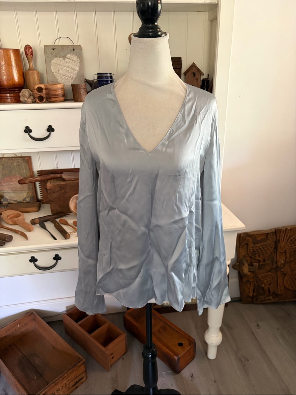 Forte Forte Light Blue V-Neck Long Sleeve Women's Top